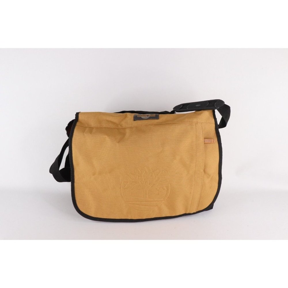Vintage Timberland Big Logo Spell Out Crossbody Messenger Bag Brown Polyester